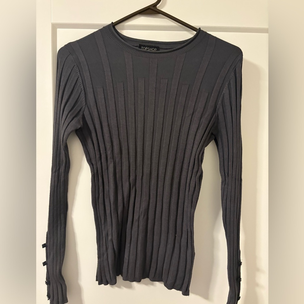 Topshop Charcoal Ribbed Women's Blouse
